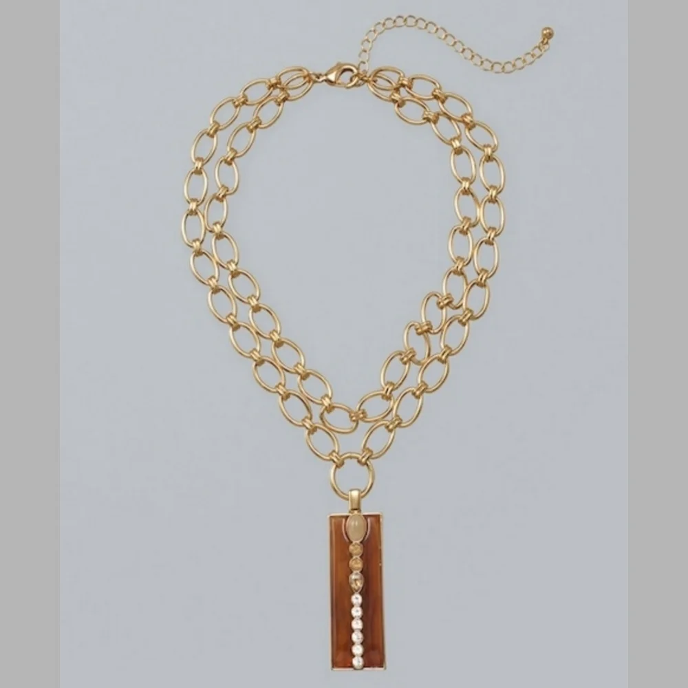 NWT WHBM Faceted Stone Pendant Link Gold Necklace